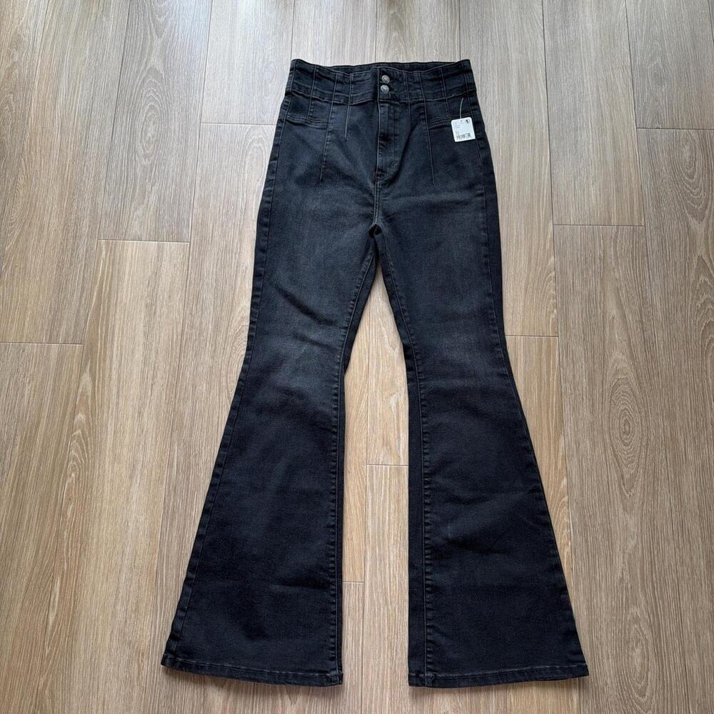 Black high waisted flare jeans with